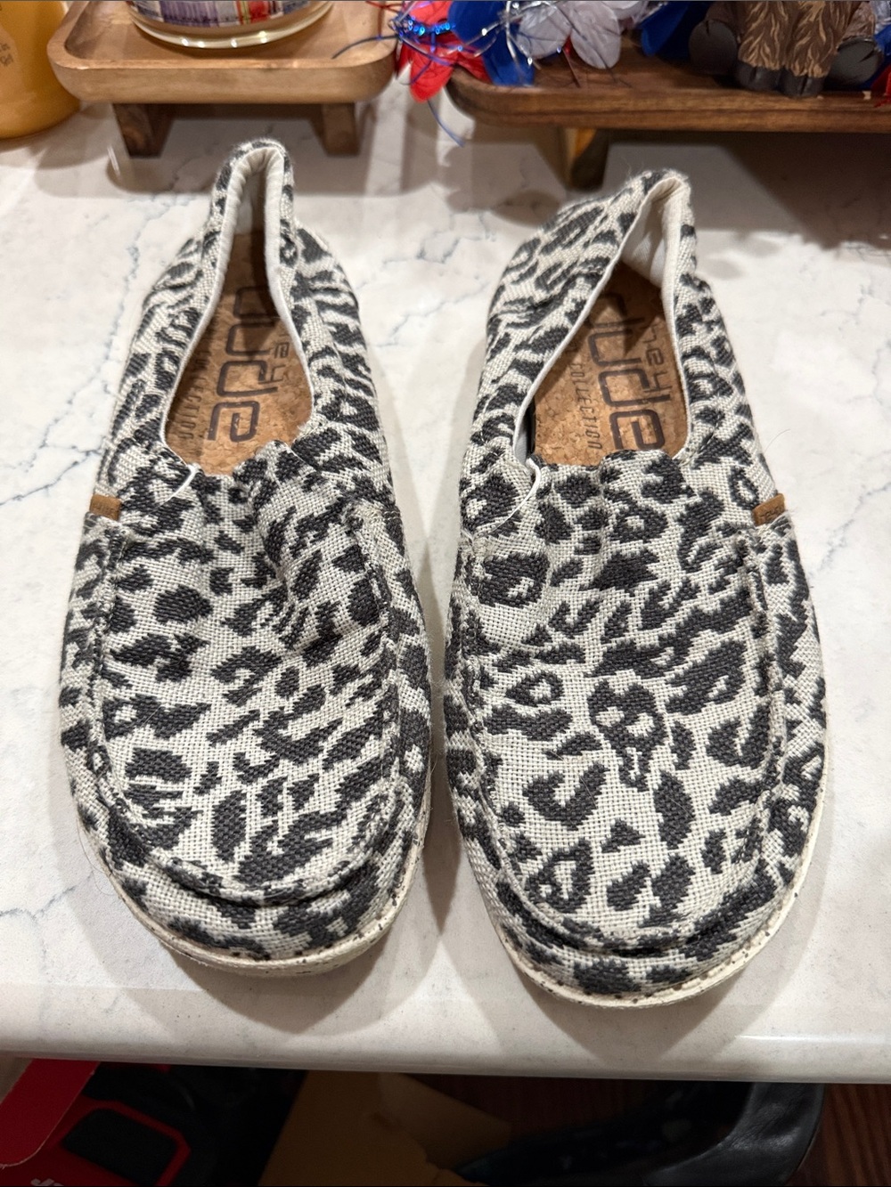 Hey Dude Women's Slip-On Moccasins in Black and White Leopard